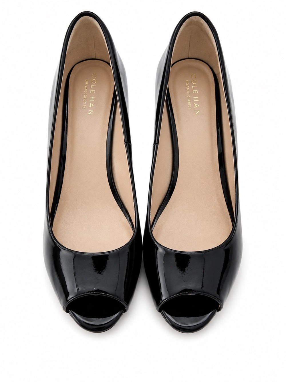 Cole Haan Black Patent Peep-Toe Heels